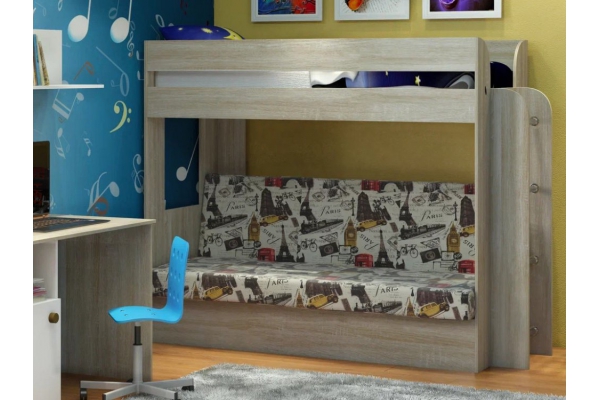 Двухъярусная кровать с диваном Карамель 75 сонома-биг бен