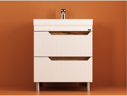 Тумба Леон Риф 80 напольная 2 ящика раковина Комфорт 80 солярис/белый риф