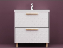 Тумба Кристалл 60 напольная 2 ящика ручка дуб, раковина Слим 60 Суфле