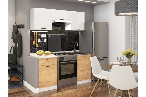 Кухня Дуся 2 1600 белый бриллиант, дуб бунратти