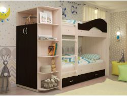 Кровать 2-х ярусная Мая с ящиками и шкафом венге