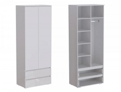 Шкаф 2-х створчатый с 2 ящиками МС Ливерпуль Белый/Белый Глянец