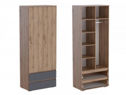 Шкаф 2-х створчатый с 2 ящиками МС Ливерпуль Дуб Вотан/Графит Софт