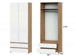 Шкаф двухстворчатый с ящиками Некст 1 Дуб Золотой/Белый