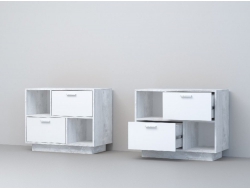 Тумба Эго Т-1 2 ящика бетон светлый/белый глянец цоколь