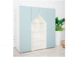 Шкаф-стеллаж Домик с пеналами бело-голубой